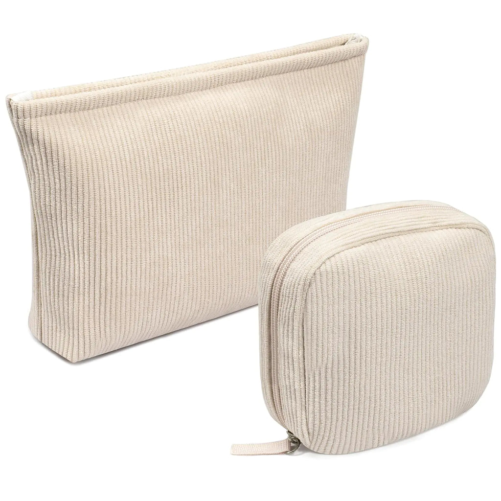 Corduroy Makeup Bags Travel (2 Pcs Beige)
