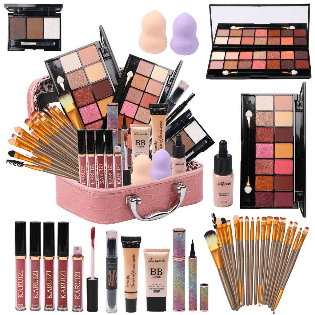Pink Deluxe Makeup Kit with Brushes & Storage Bag
