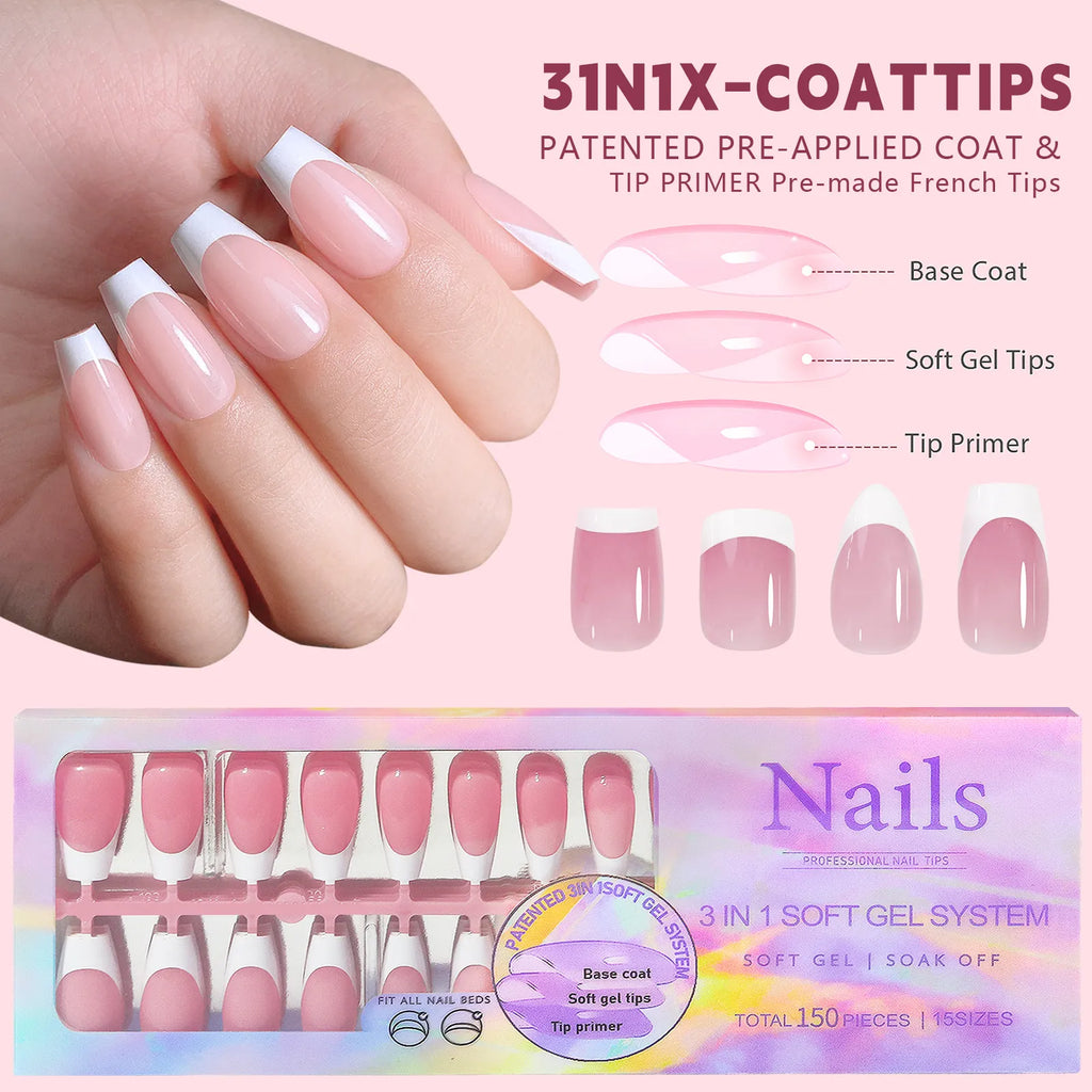 Creative French Tips Press-On Nails – Natural Look