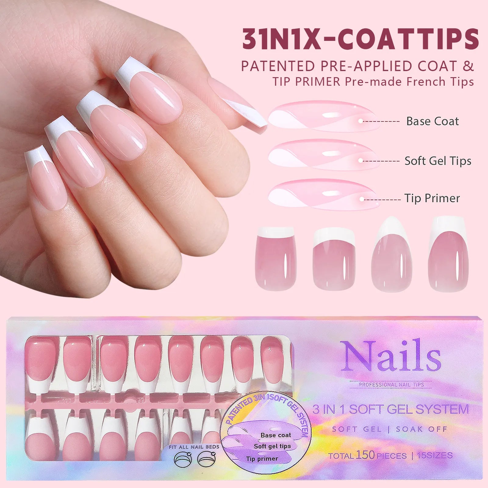 Creative French Tips Press-On Nails – Natural Look